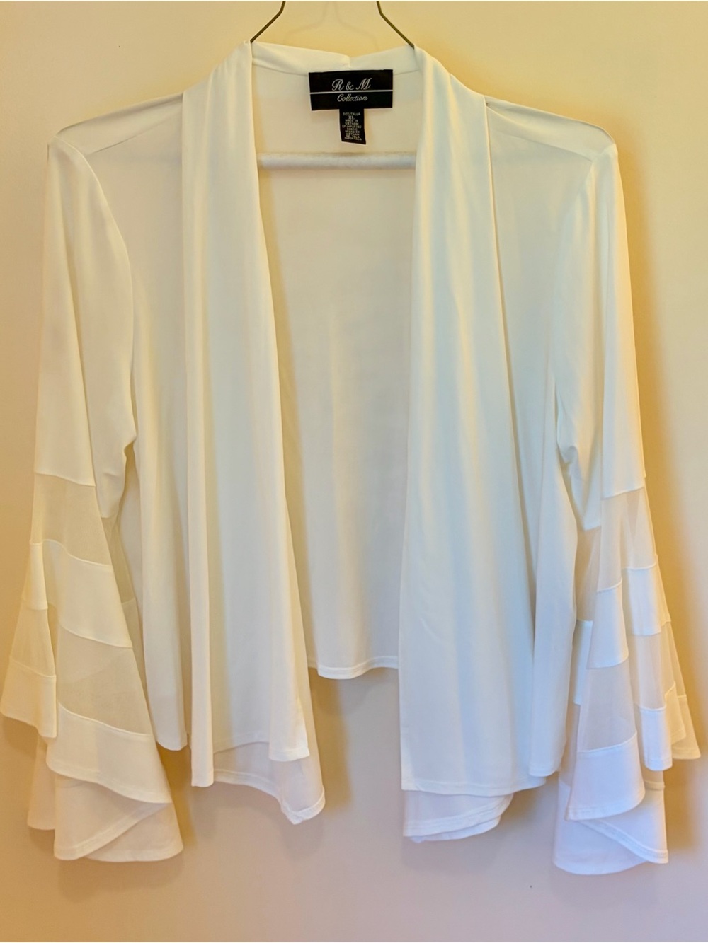R & M Richards Ivory Open-Front Jacket with Layered Bell Sleeves